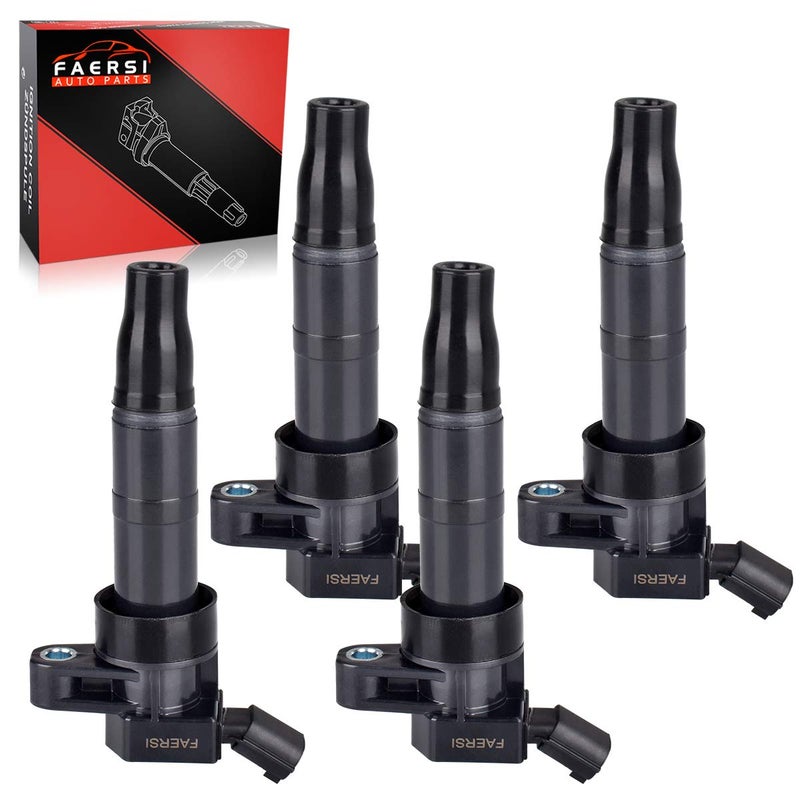 FAERSI Set of 4 Ignition Coils Pack Replacement for 2009 2010 2011 2012 2013 2014 2015 2016 Kia Sorento Forte Optima Sportage Hyundai Sonata Santa Fe Genesis Coupe 2.4 2.0 L4 Replace OE# UF611 C1667 - Image 1